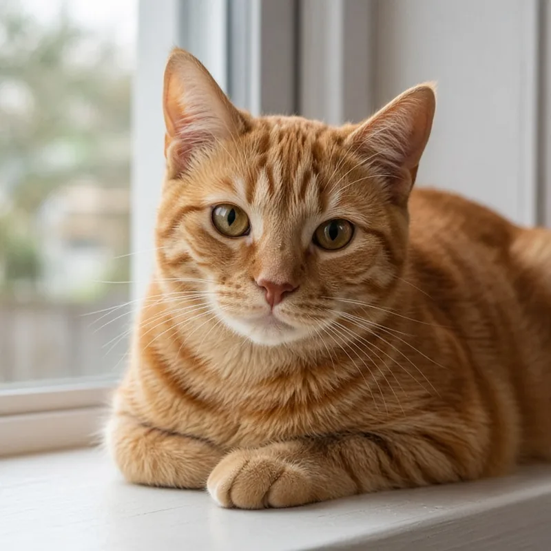 Before: AI-generated orange tabby cat by a window