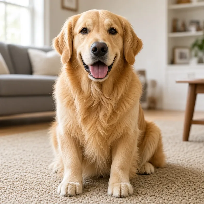 Before: AI-generated golden retriever in a living room