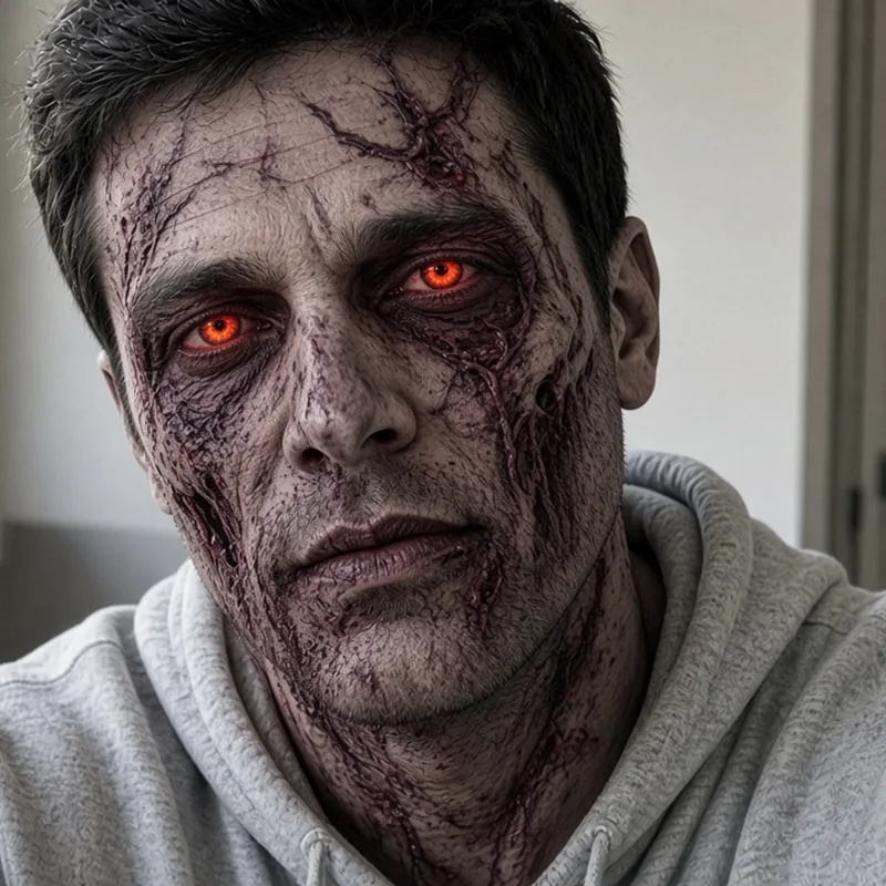After: zombie face transformation of the man